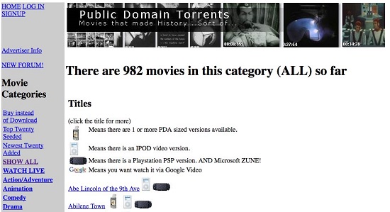 Public Domain Torrents Movies Download Sites