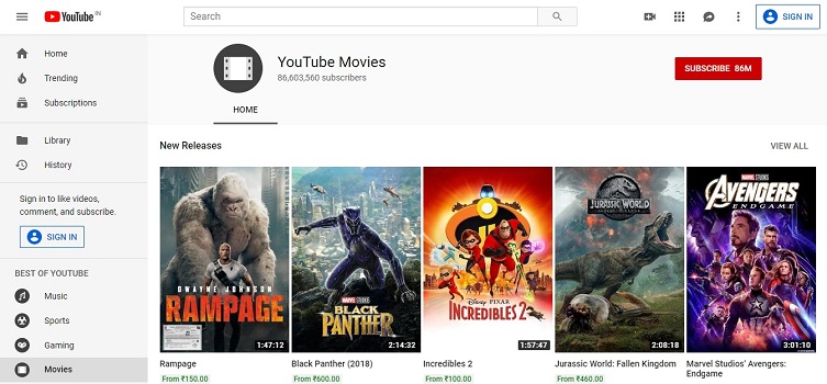 YouTube Movie Streaming Sites